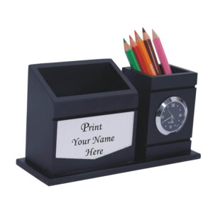 Personalized Wooden Pen Stand With Card Holder.