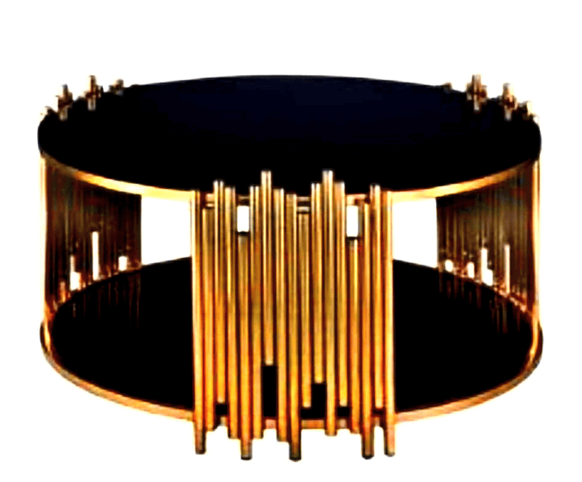 Steel Contemporary Gold Finish Floating Coffee Table with Black Glass
