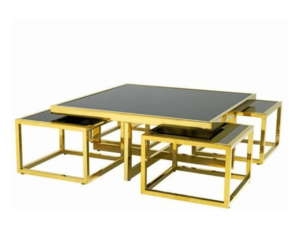 Black Glass Square Nesting Gold Coffee Table 5 set