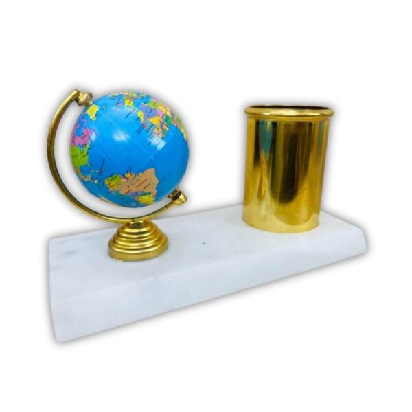 amiicraft Mable base with Gold Plated Pen Stand and samll Globe use for corporate gifting and office