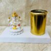 amiicraft Metal Gold Plated Pen Stand wirh Marble Ganesha best for gifting and office Table use